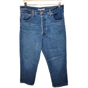 Levi's Ribcage Ankle Straight Leg Jeans Button Fly Medium Wash High Rise 32